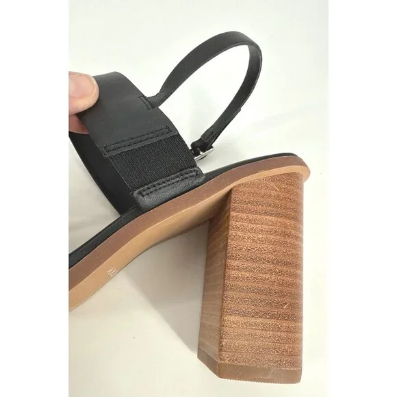 Lisa Vicky Oasis Sandals Black Leather Open Toe With Chunky Wooden Heel 9 New - Picture 7 of 11